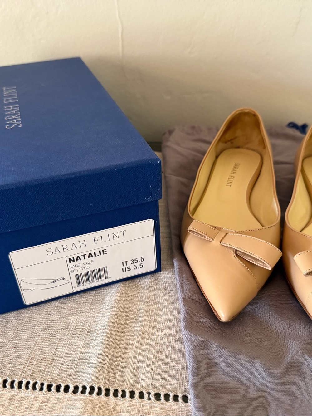 Sarah Flint Natalie Pointed-Toe Flats in Sand